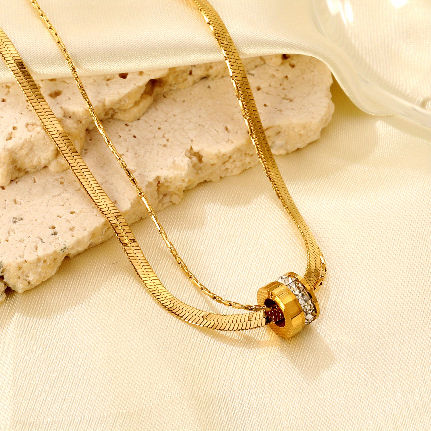 18k Golden Plated Women'S Double Layer Round Necklace